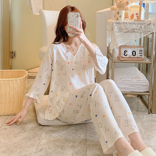 少女棉绸睡衣套装薄款家居服