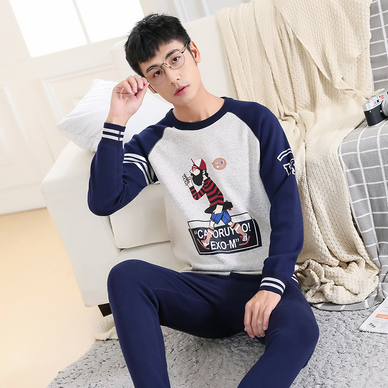 纯棉青少年保暖内衣男加绒加厚初高中学生大童秋衣秋裤套装青年冬