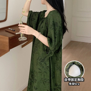 长款 带胸垫款 棉绸薄款 防凸点睡裙女士夏季 连衣裙子学生家居服 新款
