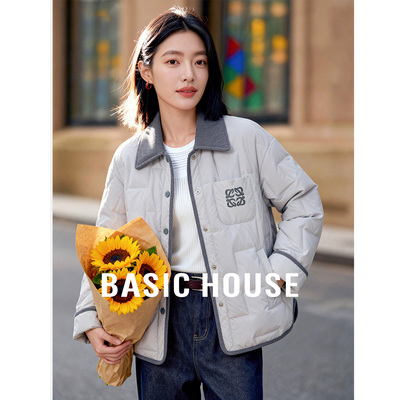 百家好灯芯绒翻领鹅绒服女2025冬季轻量衬衫短款小个子羽绒服外套