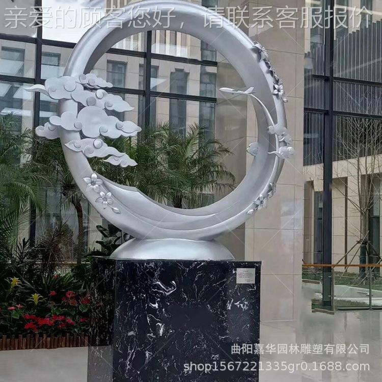 91333大型城市摆制园景观不锈钢抽象圆环雕塑定林学校广场标志性