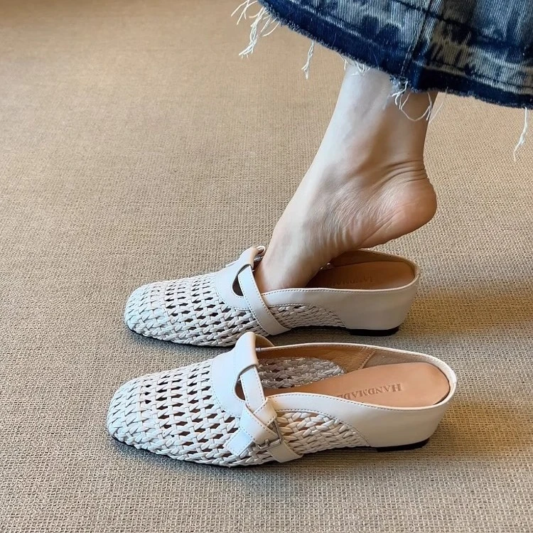 煜萱女鞋坊羊皮包头半拖鞋女单鞋