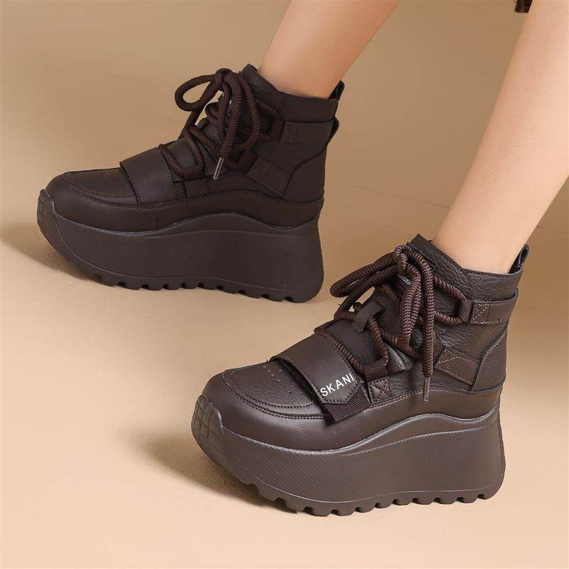 雨土品牌女鞋官方舰旗店休闲运动风厚底马丁靴加绒保暖棉鞋短靴子