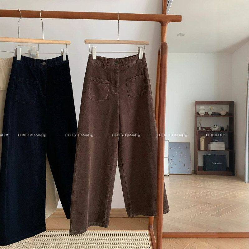 2025秋季新品韩系复古灯芯绒裤子女高腰显瘦百搭直筒长裤梨型身材