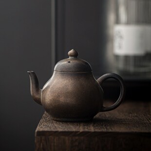 复古纯手工功夫茶具家用陶瓷侧把西施壶 窑变粗陶鎏金茶壶壶日式