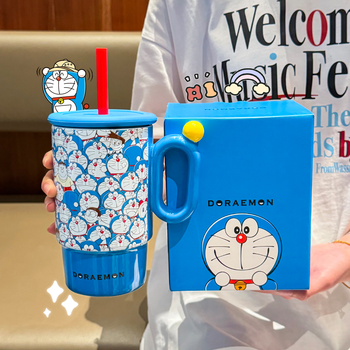 【正版授权】哆啦A梦陶瓷吸管杯