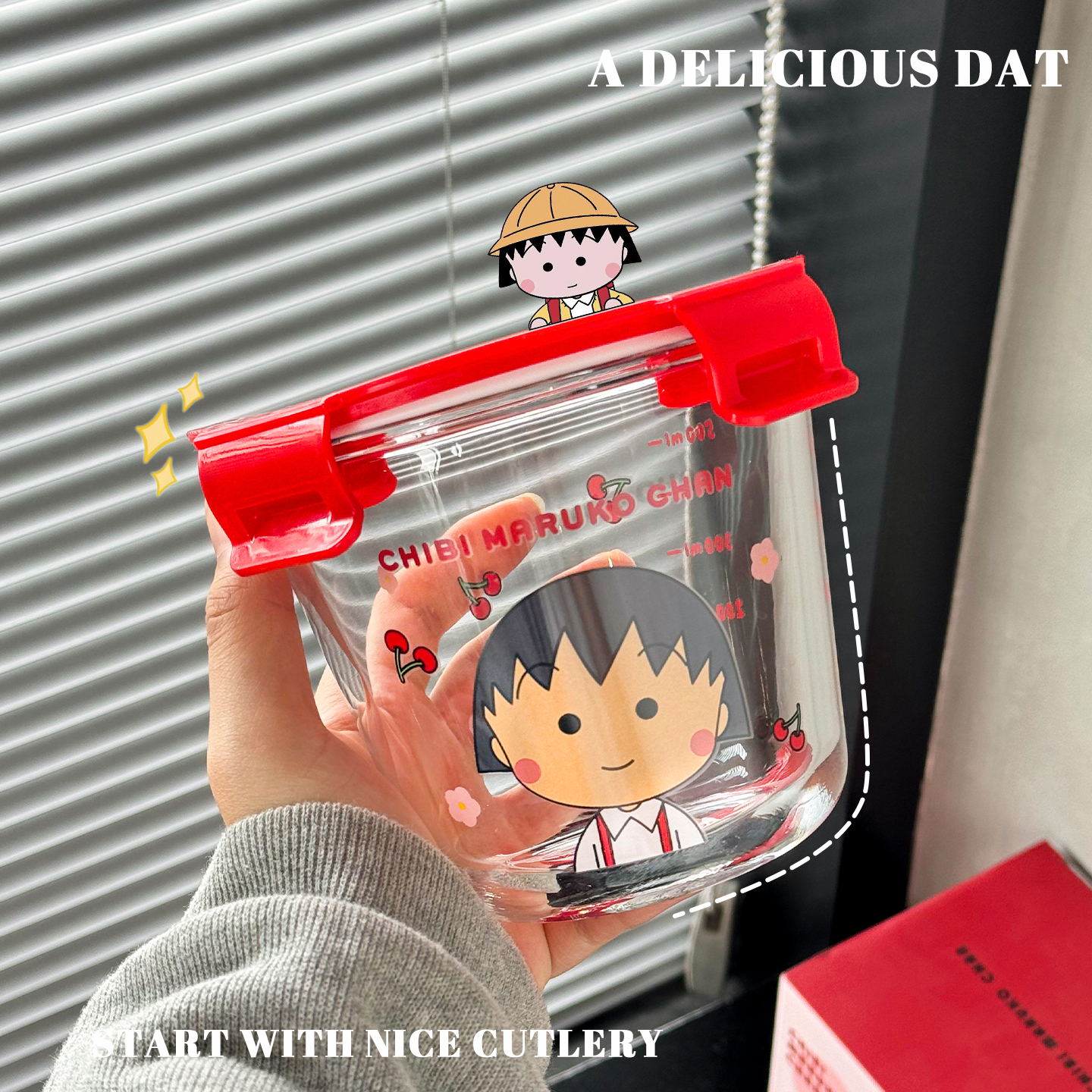 樱桃小丸子高颜值玻璃汤碗饭盒