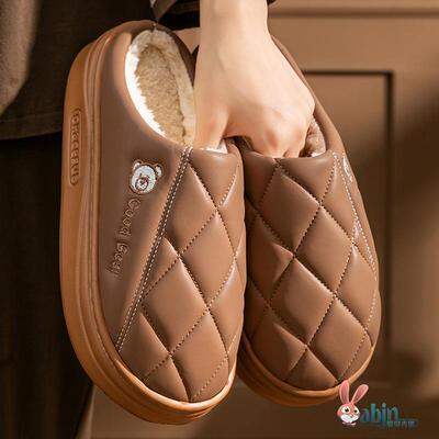 棉拖鞋男款冬季2025新款外穿防水防滑厚底保暖毛拖鞋女士室内家居