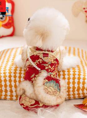 狗狗新年衣服新年小狗狗衣服花团锦簇唐装保暖棉衣马甲小型犬猫咪