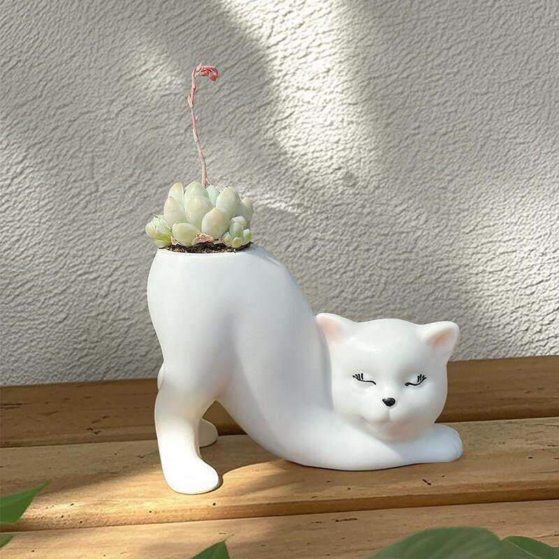 创意可爱猫尾巴柱花盆卡通花瓶动物创意多肉猴尾柱仙人掌花器摆件