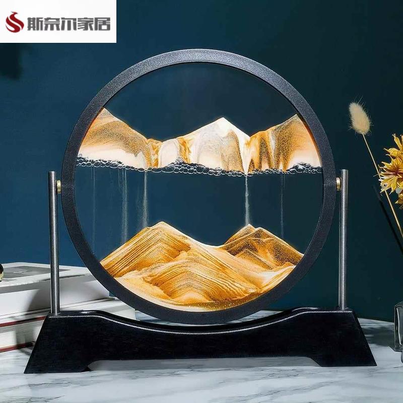 圆形翻转3D山水流沙画创意家居客厅办公室装饰摆件沙漏生日礼物图片