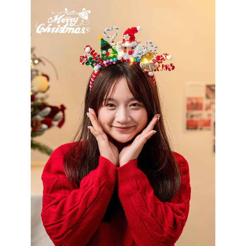 圣诞节装饰扭扭棒发箍头饰手工diy儿童节日可爱圣诞老人发光礼物