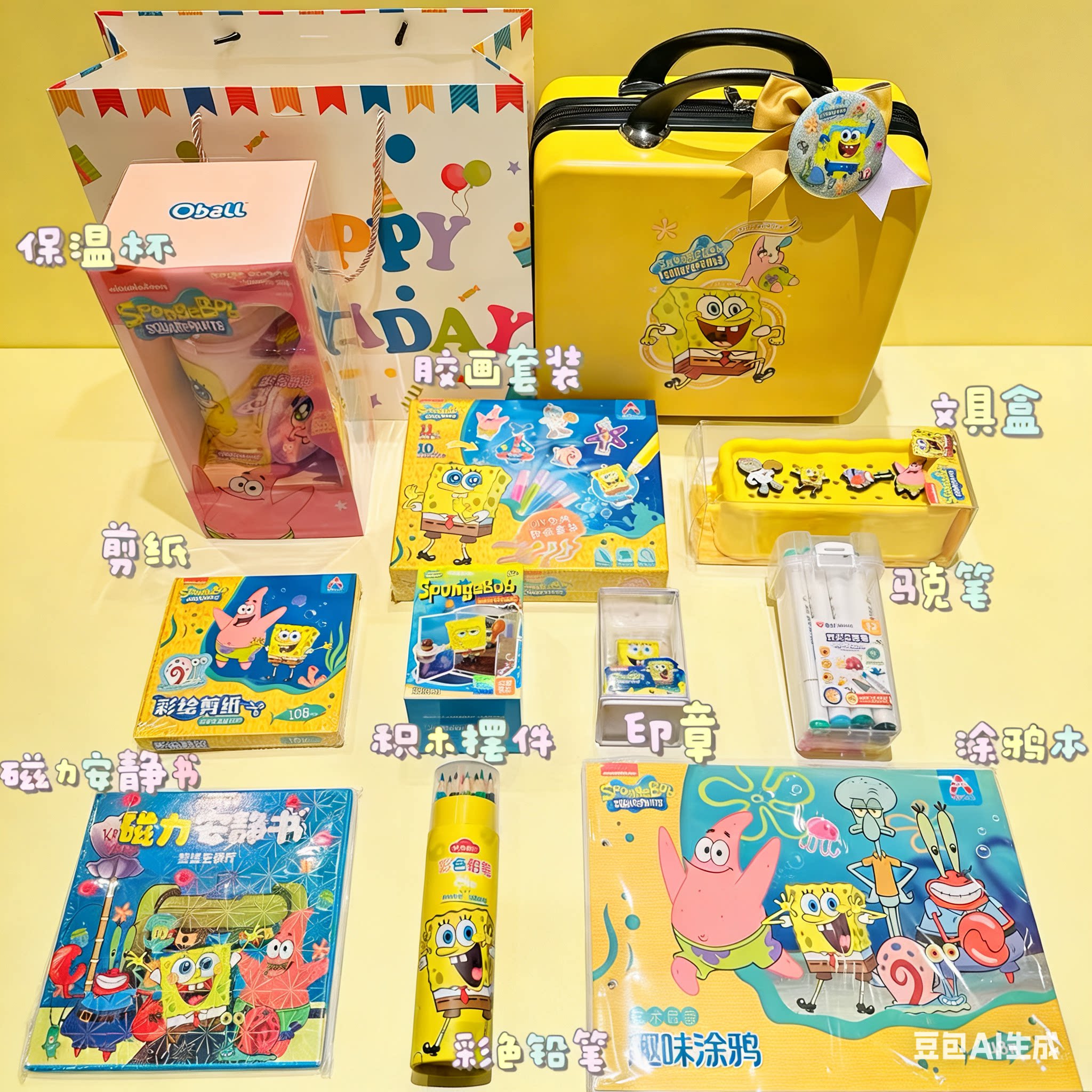 海绵宝宝主题生日儿童生日伴手礼定制礼品儿童节礼品新年礼品开学
