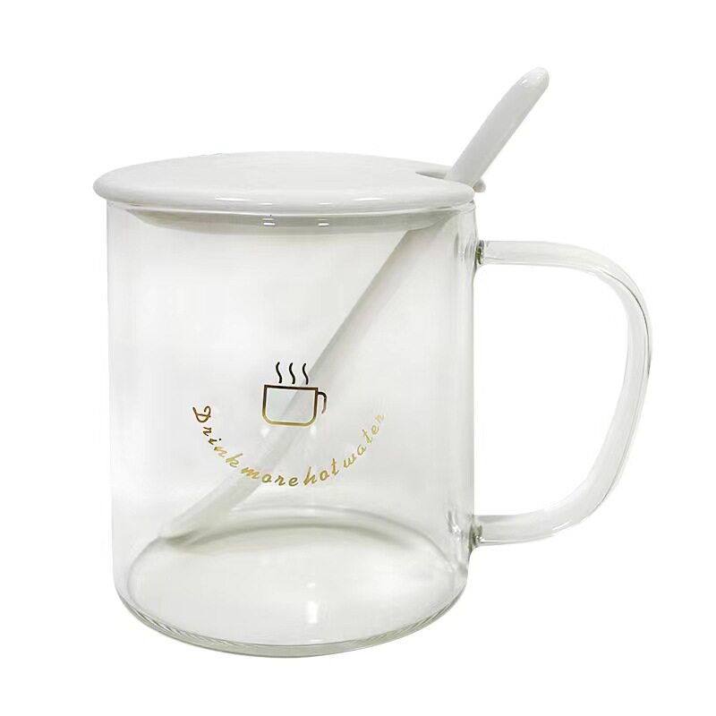 带盖玻璃杯带把手带勺子喝水咖啡杯透明茶杯家用水杯子口杯