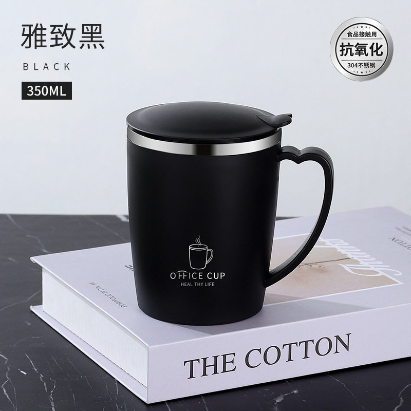 304不锈钢咖啡杯带盖保温简约ins户外便携彩色水杯高档双层办公室