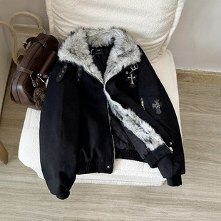 爆款毛领座山雕外套棉服男款冬季潮牌加厚美式高街十字架棉衣夹克