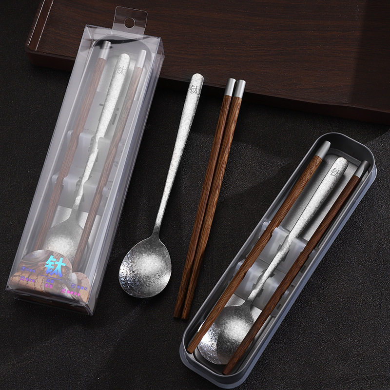 轻奢钛勺筷套装家用结晶冰花星芒筷子勺子防滑防霉便携餐具