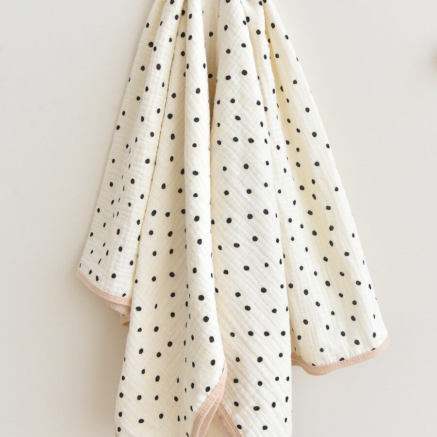 新生婴儿纯棉绉布印花小毯子儿童纱布浴巾幼儿园宝宝午休毯ins风