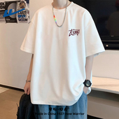 t恤男士 夏季 纯棉潮流体恤2025新款 回力重磅短袖 美式 白色衣服男生