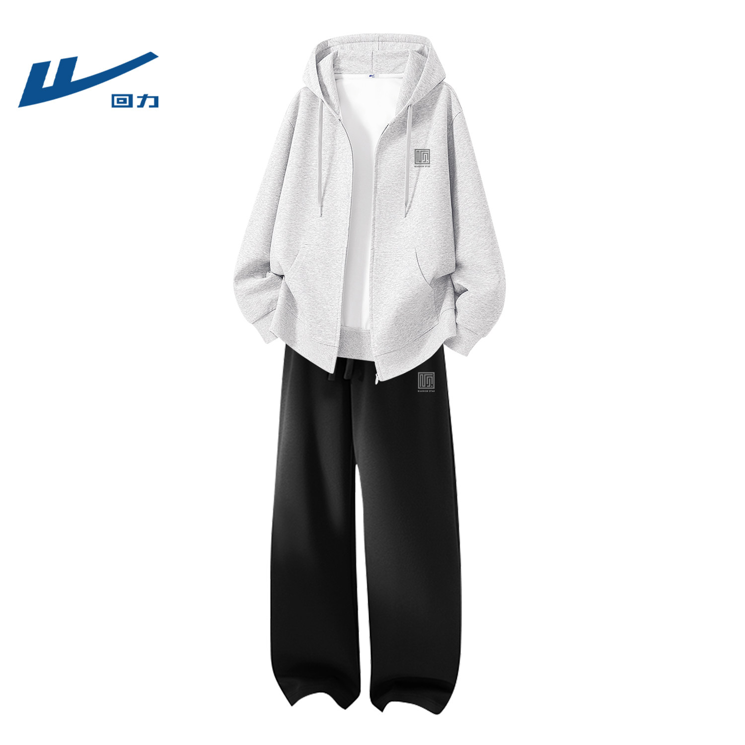 回力套装男款休闲宽松学生春装衣服男一整套帅气穿搭男生灰色卫衣