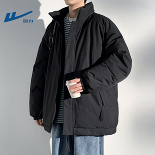 回力黑色棉衣男士冬季2026新款立领加棉加厚保暖棉服男生冬装外套