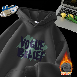 回力加绒卫衣男款加厚连帽保暖时尚大码男装青少年潮流美式男装冬