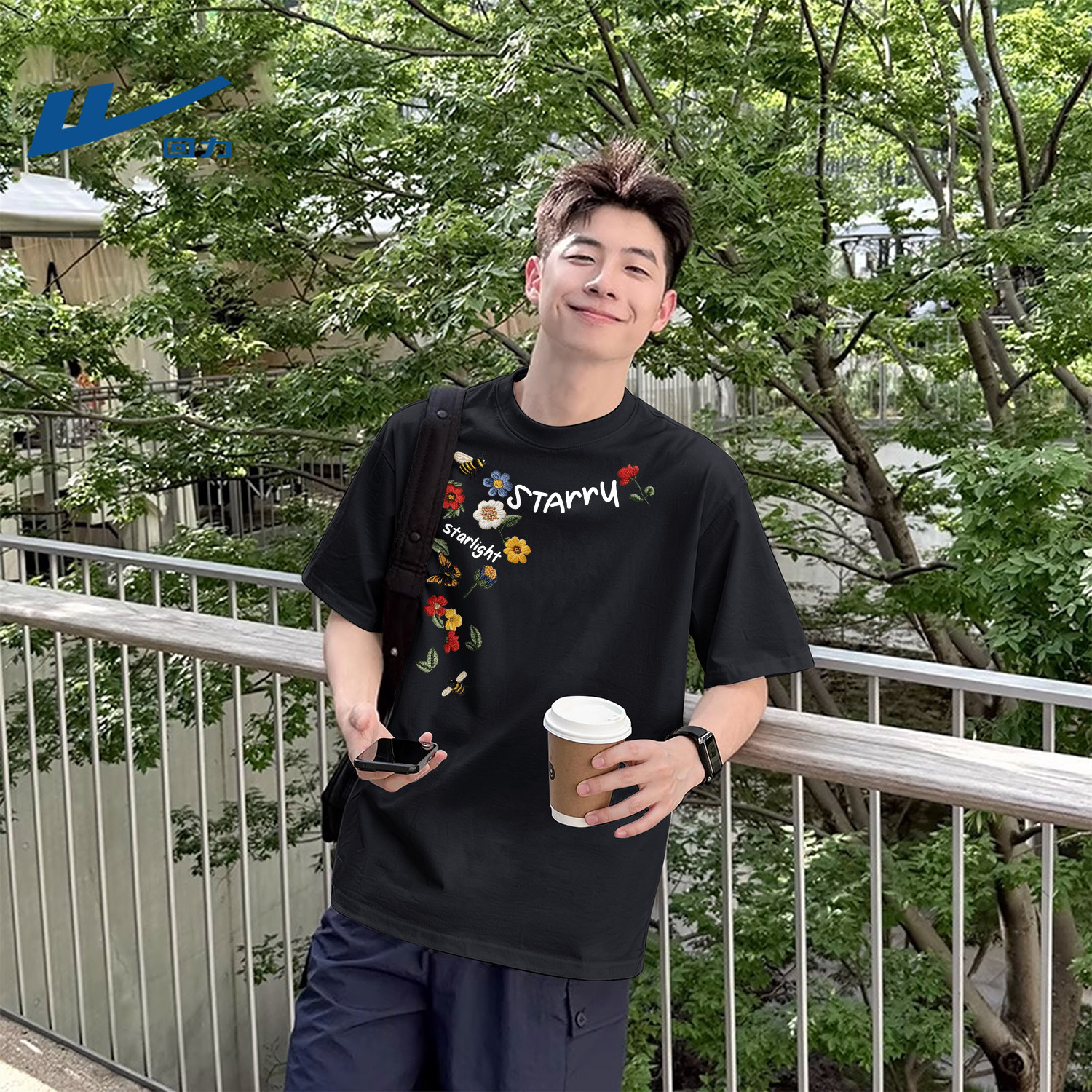 回力重磅短袖t恤男款纯棉休闲复古风夏季上衣男美式炸街青年衣服