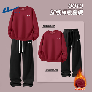 回力套装男士冬季加绒加厚一整套休闲运动装衣服帅气男生衣服穿搭
