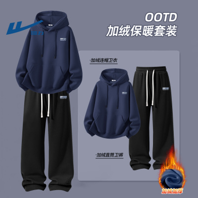 回力套装男款冬季加绒新款