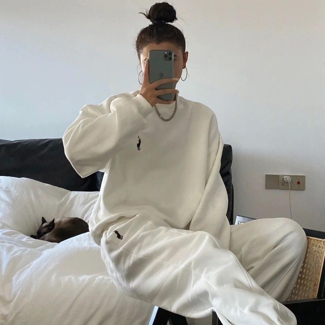 休闲时尚套装女春秋新款韩版宽松显瘦运动长袖长裤刺绣卫衣两件套