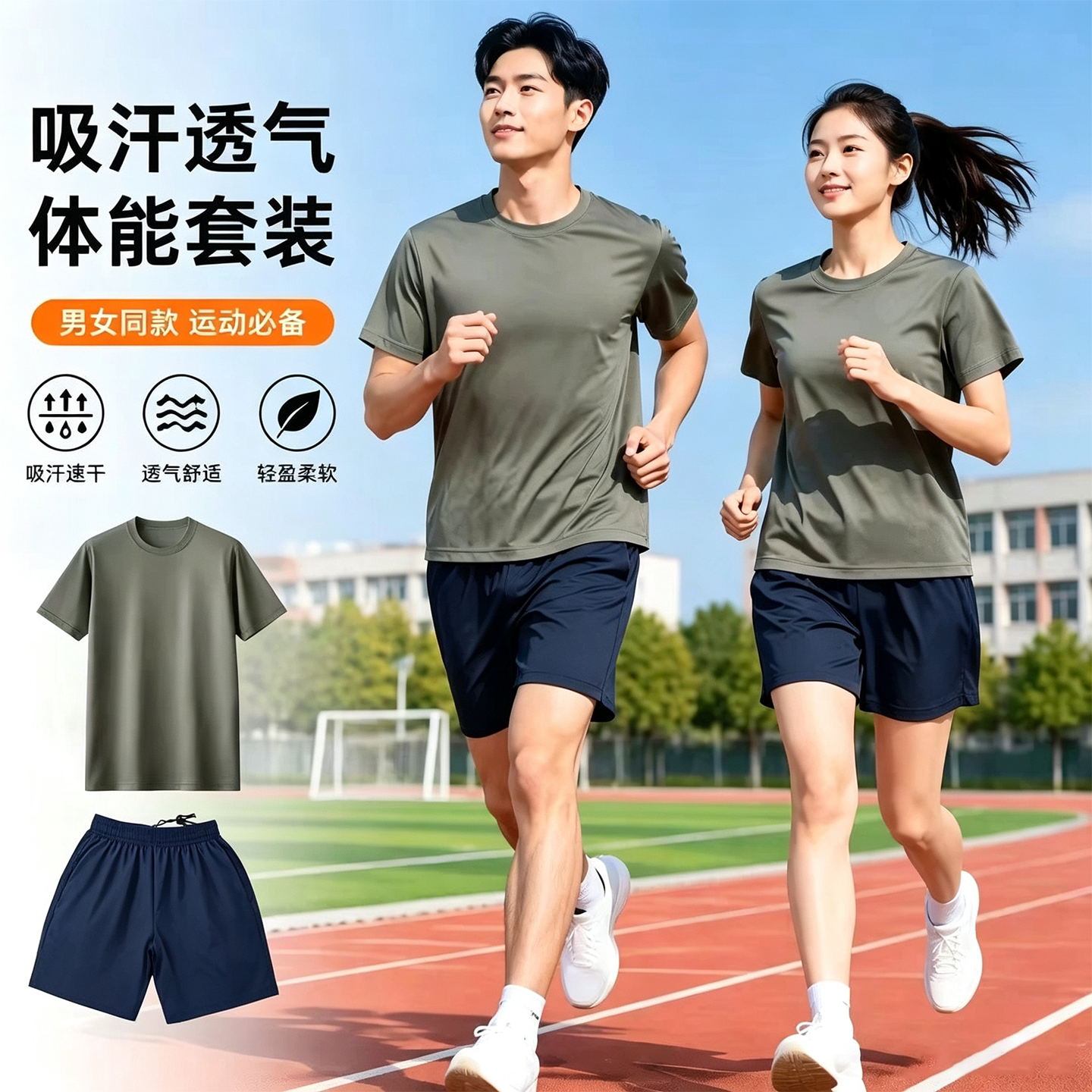 夏季体能训练服短袖套装户外速干军训T恤短裤透气健身运动上衣男