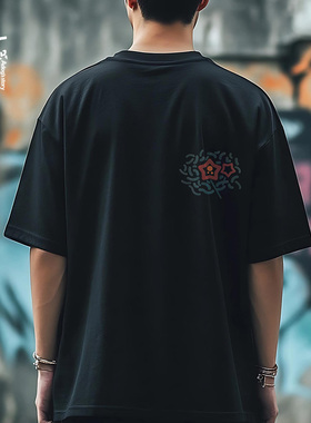 纯棉短袖t恤男夏季圆领宽松重磅黑色2025新印花男士正肩短袖潮牌