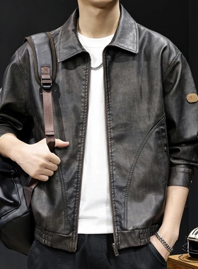 GXM潮牌馆春秋新款纹理机车PU皮衣男士外套2026潮牌宽松夹克上衣