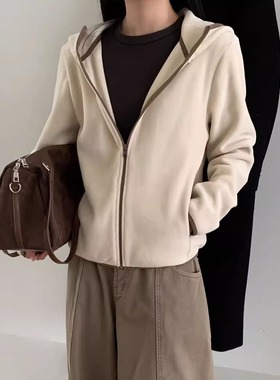 柒外2025冬季新款韩版双面奥粒绒连帽上衣保暖百搭宽松休闲女卫衣