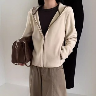 双面奥粒绒连帽上衣保暖百搭宽松休闲女卫衣 韩版 柒外2025冬季 新款