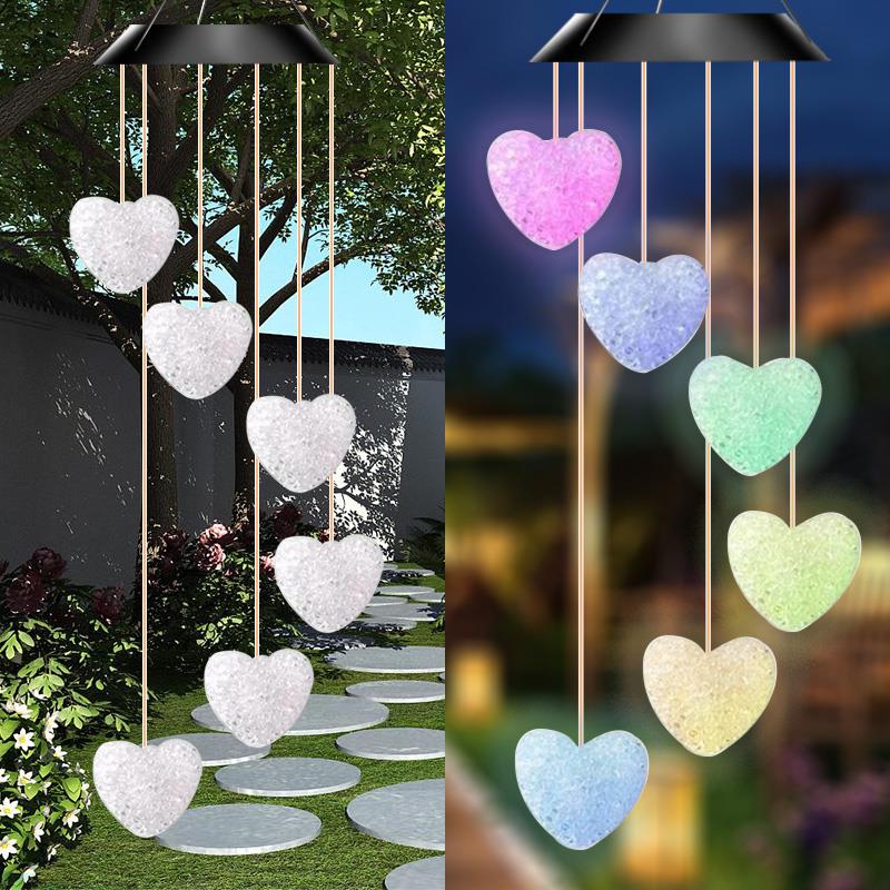 太阳能爱心风铃灯阳台室内装饰吊灯户外防水花园景观浪漫装饰挂灯