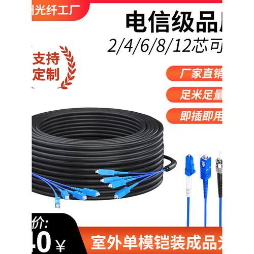 成品铠装光缆2芯4芯6芯8芯12芯四芯LC/FC/ST/SC头免熔接光纤线