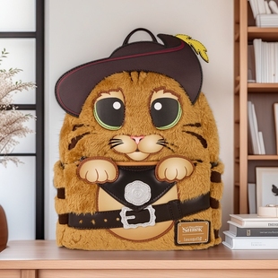 Loungefly怪物史莱克穿靴子 周边COS双肩包女毛绒迷你背包 猫正版