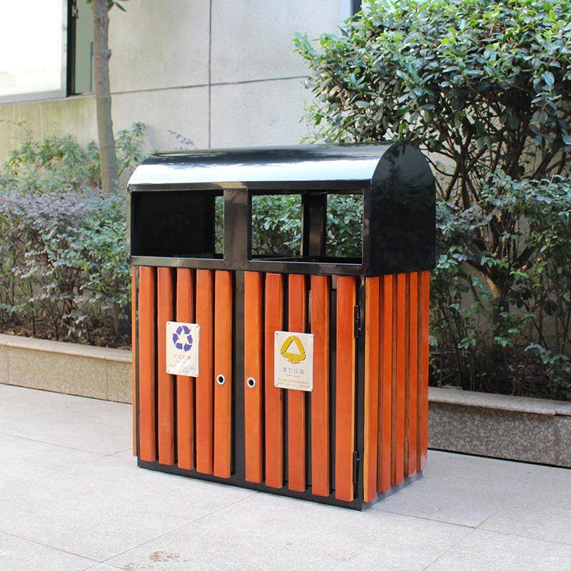 户外垃圾桶室外环卫钢木垃圾桶小区学校园林景观户外果皮箱定制
