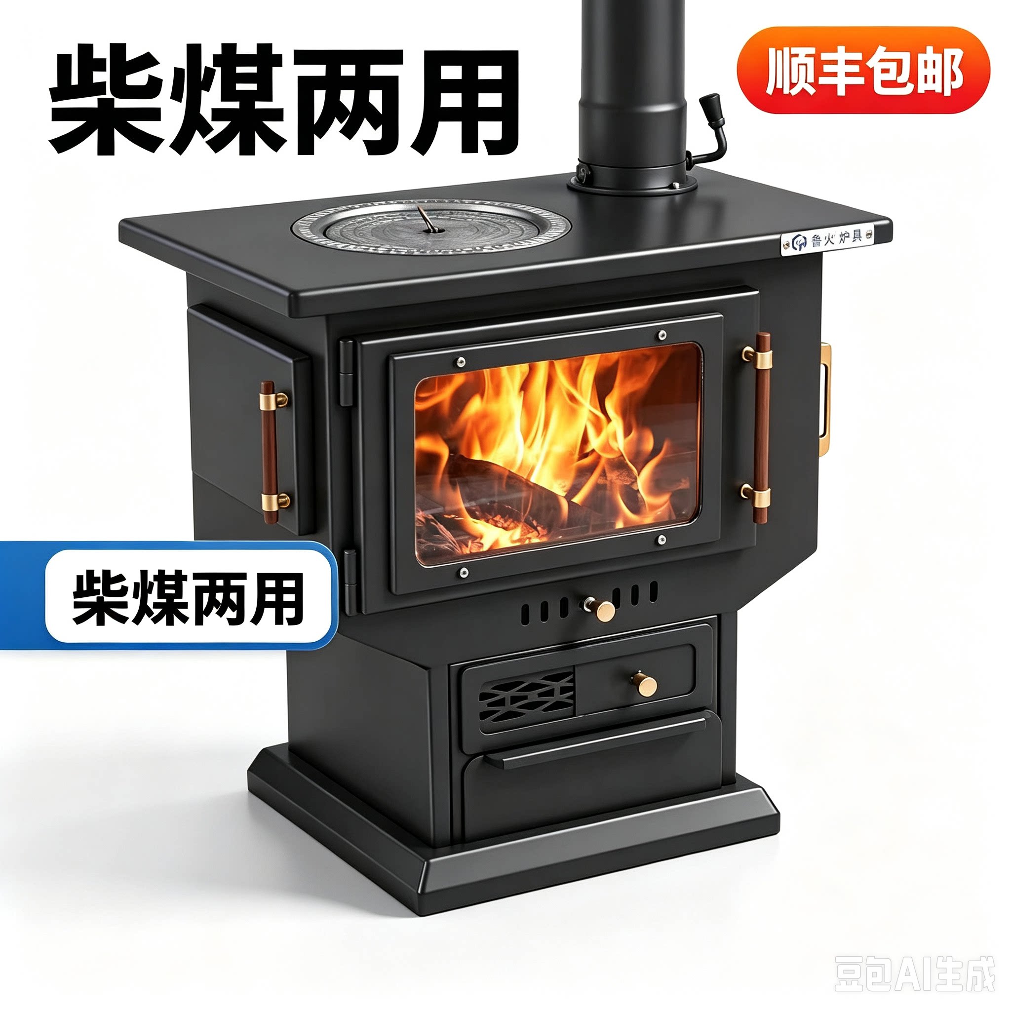 真火燃木柴煤两用壁炉取暖炉