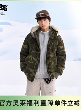 【F426官方店】国潮牌冬季新款美式复古百搭毛领连帽派克棉服