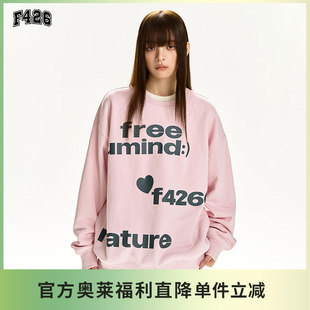 【F426奥莱店】国潮牌情侣街头宽松头条纹印字母错落排版圆领卫衣