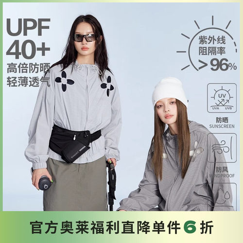 【F426奥莱店】国潮牌情侣嘻哈夏季花朵镂空细条纹防晒外套