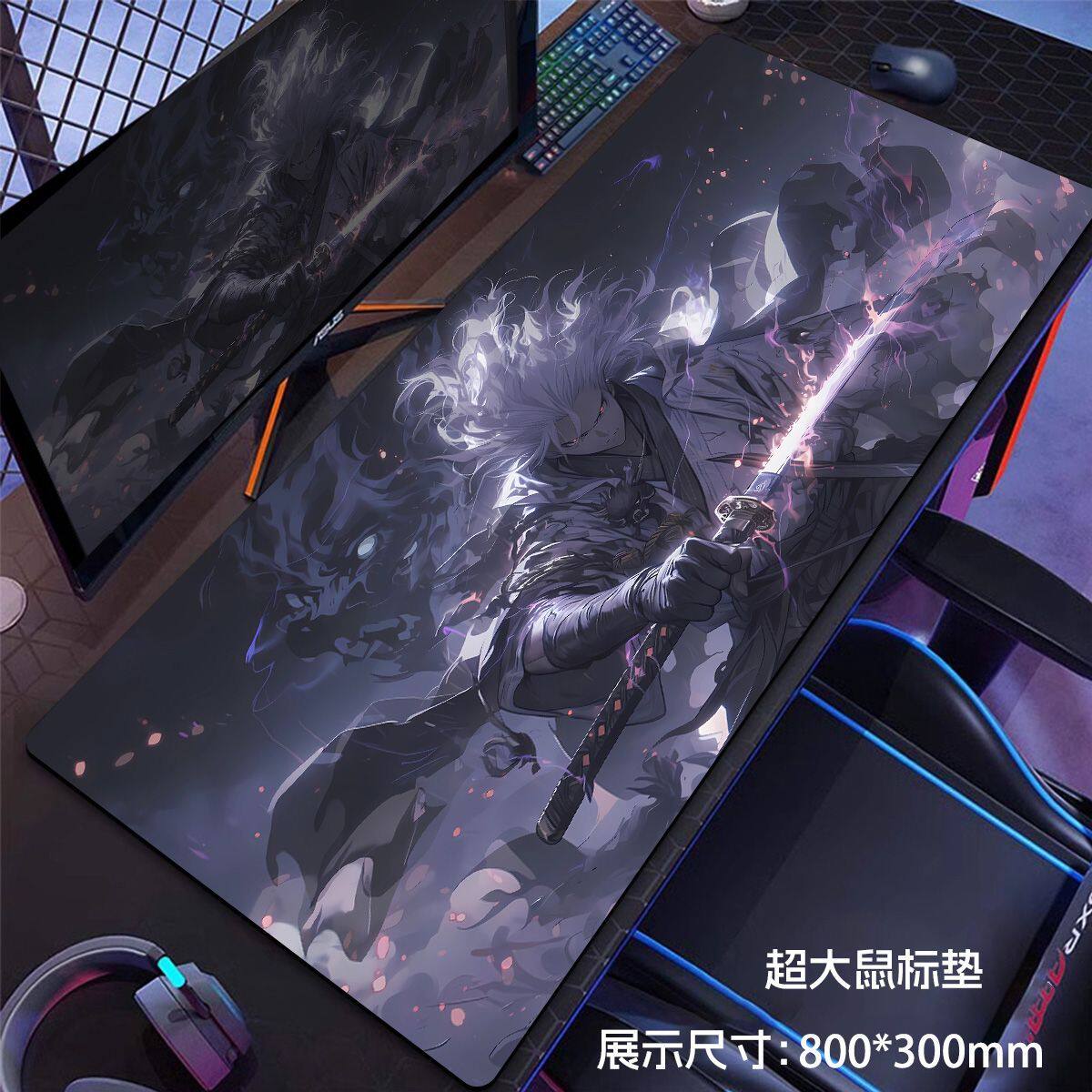 忍者修罗动漫鼠标垫超大号高颜值电脑桌面垫办公电竞二次元键盘垫