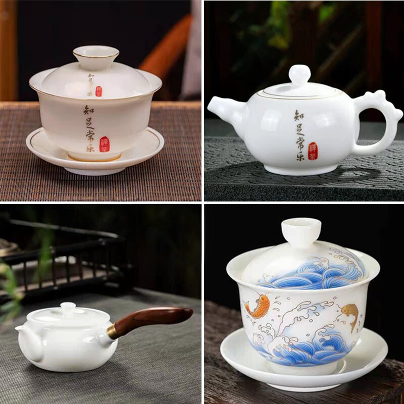 茶杯配件骨瓷盖杯水杯盖子陶瓷单卖会议杯金边杯子白色银边办公