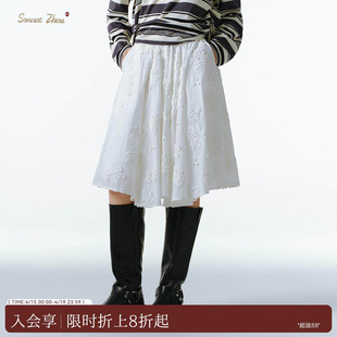 「春日花忙·芳菲镂空」sennos zhou田曦薇同款白色花朵大摆裙
