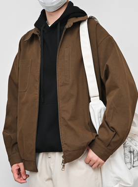 格集家水洗工装夹克日系宽松休闲简约压纹牛仔复古外套25610