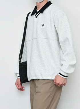 格集家日系POLO衫拼接领复古休闲宽松学院风套头卫衣25302