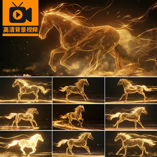 2026马年开场金色粒子骏马奔跑奔腾年会新年舞台LED背景视频素材