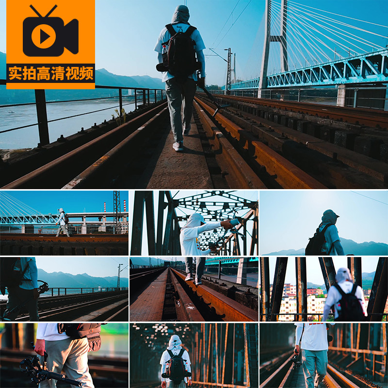 4K城市人物伤感背影走在铁轨火车道孤独生活失意实拍高清视频素材